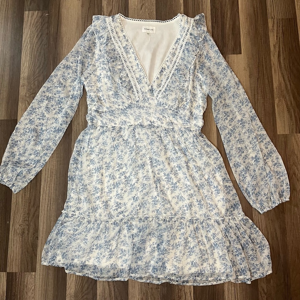 Sugar Lips Stop And Stare Floral Print Ruffled Mini Dress SZ L - Picture 7 of 16
